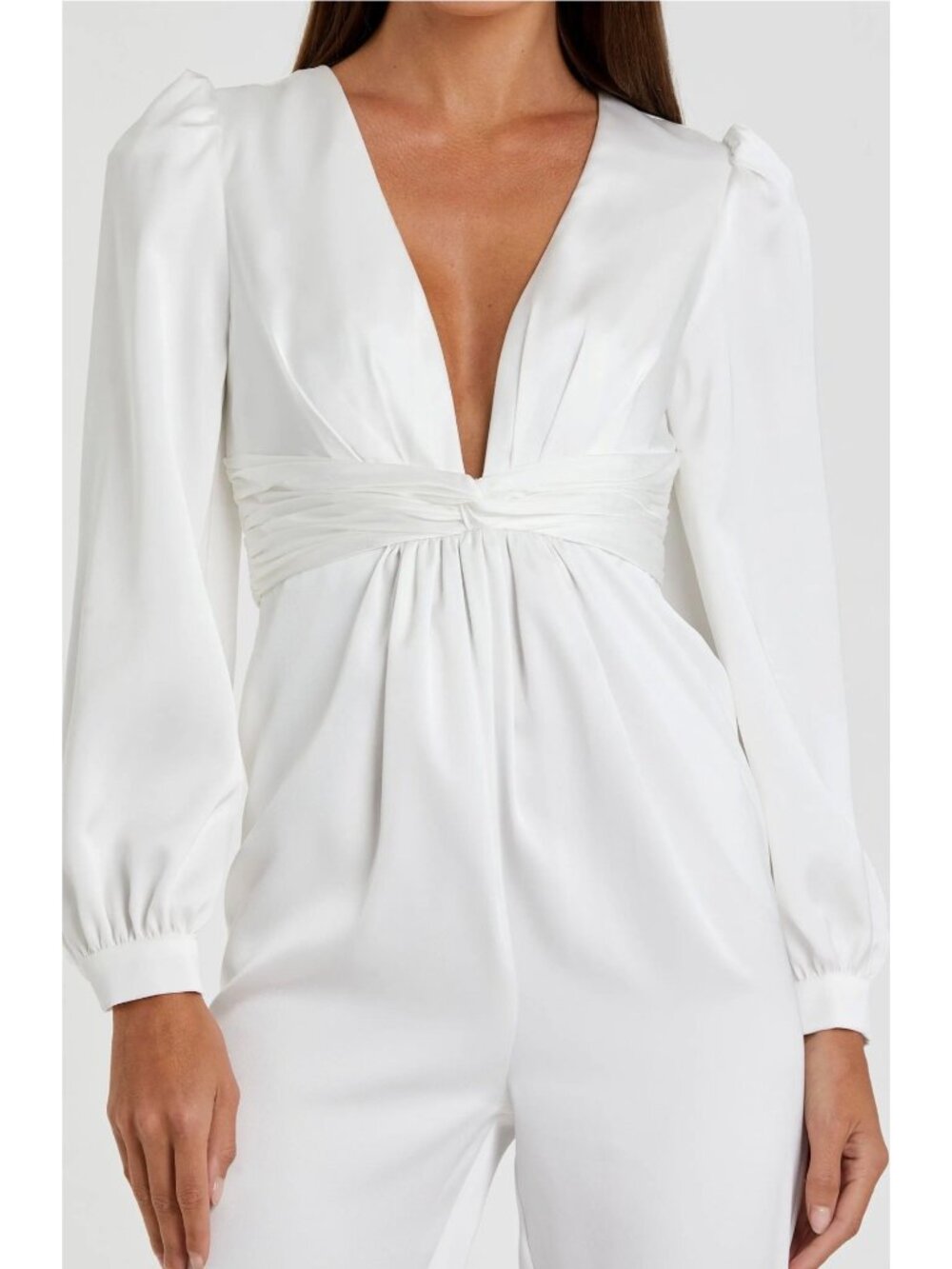 Mac Duggal Formal Long Sleeve White Satin Jumpsuit Size 2 - Picture 4 of 8